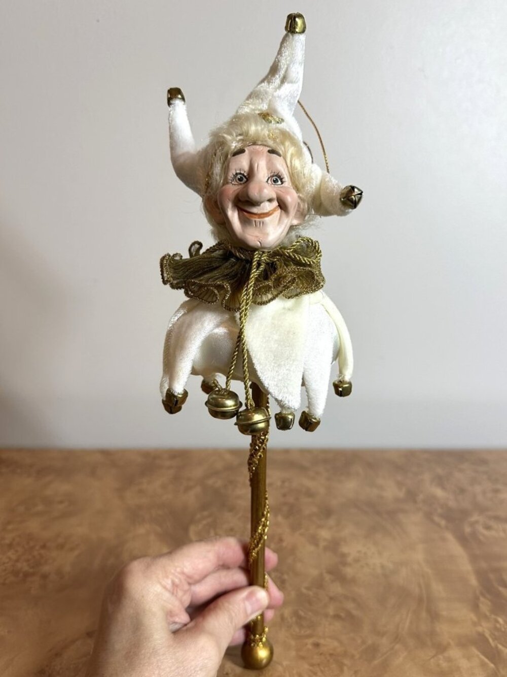 Vintage Katherine's Collection Wayne Kleski Jester Wand Ornament White Gold
